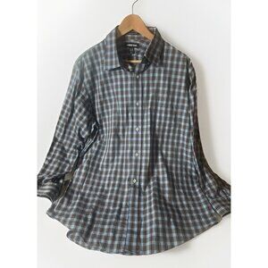 Lands End Men's 17 33 Button down Shirt 100% Supima Pinpoint Blue/red/ Plaid.  J
